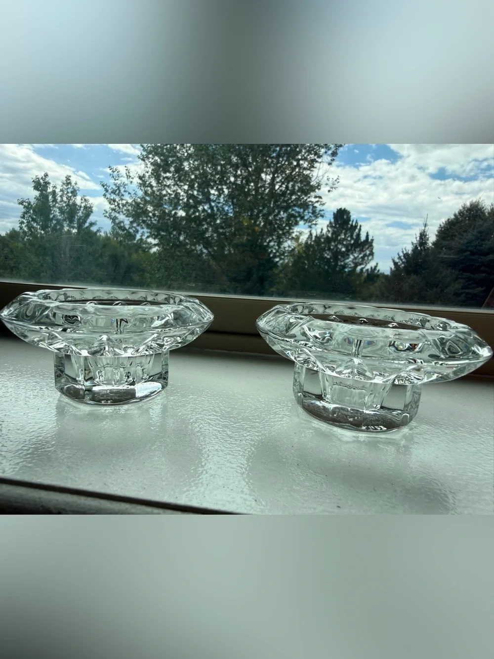 Pair of vintage French heavy crystal candle holders